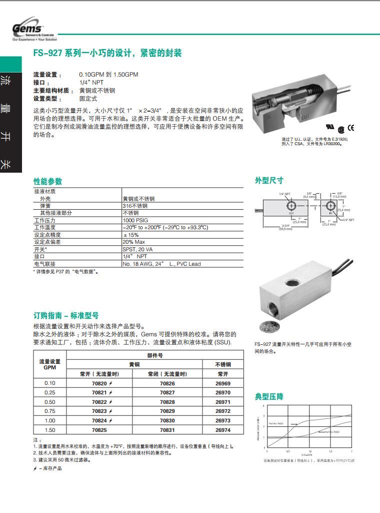 GEMS英國捷邁 FS-927流量開關系列