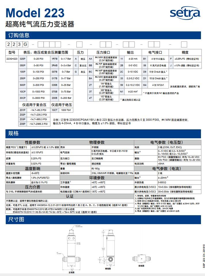 西特setra223   高純氣體壓力變送器